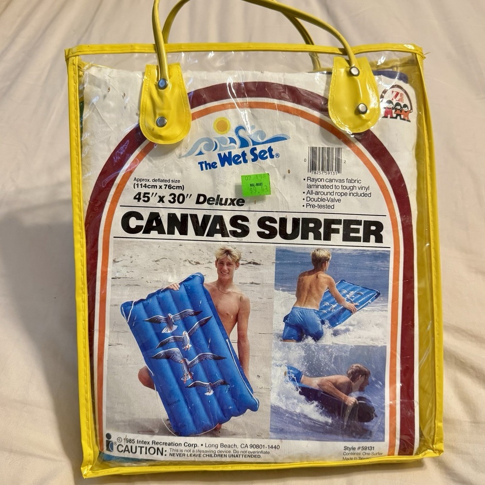 1985 Vintage Intex The Wet Set DELUXE Canvas Surfer Float 45x30 Blue Rare NOS